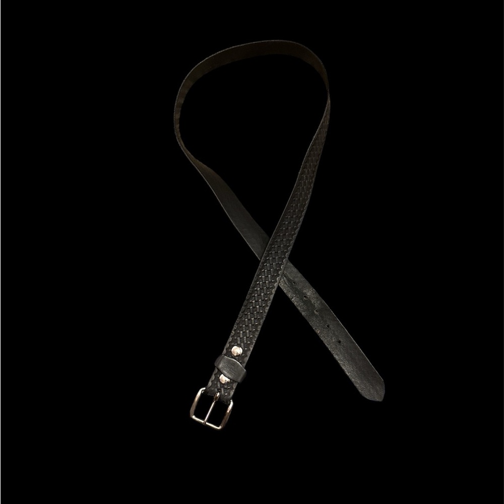 Men's Black Leather basketweave waist Belt